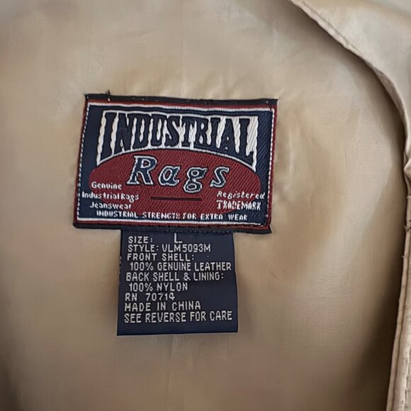 Industrial Rags Genuine Leather Suede Vest Mens Size Large Beige Lined Buttoned - Picture 4 of 7
